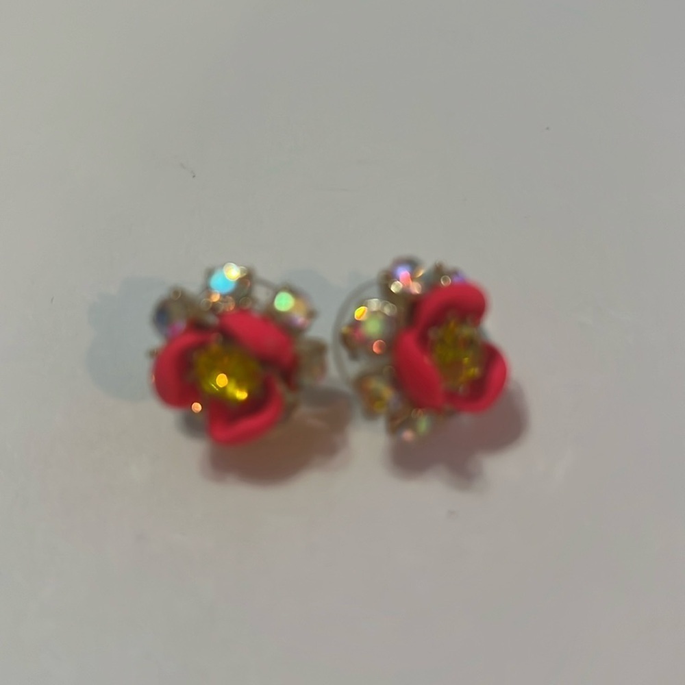 Betsy Johnson, sparkly stud, hot pink earrings